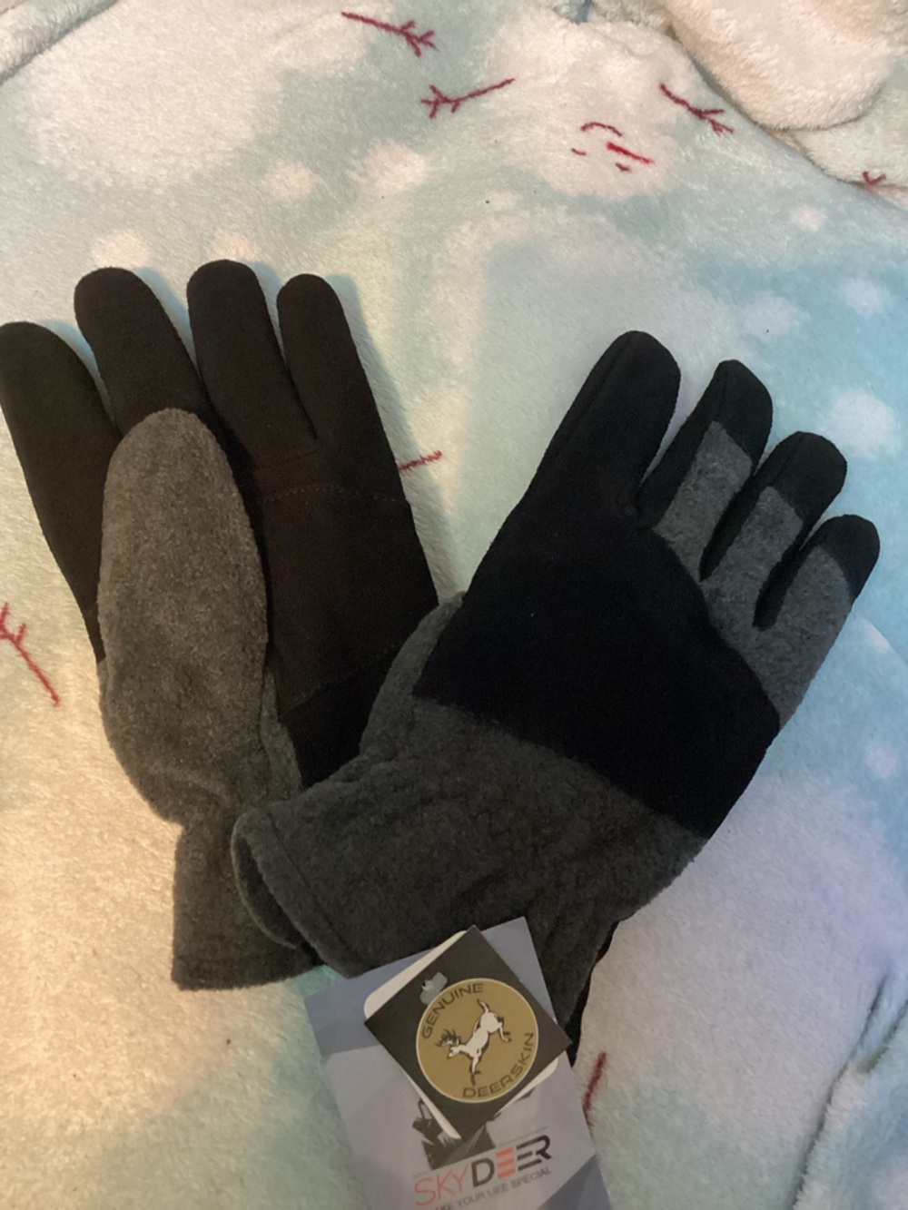 Skydeer Winter Gloves w/ Soft Deerskin Leather & Thermal Polar Fleece Gray